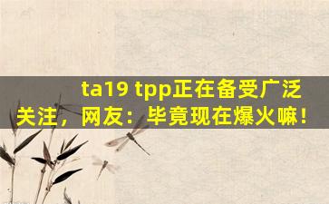 ta19 tpp正在备受广泛关注，网友：毕竟现在爆火嘛！